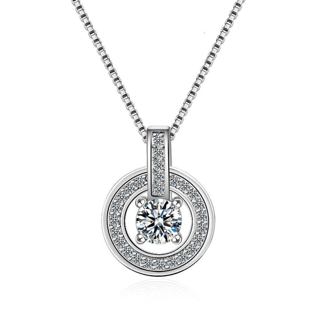 Sterling Silver Solitaire and Halo Pendant Necklace - Picture 4 of 7